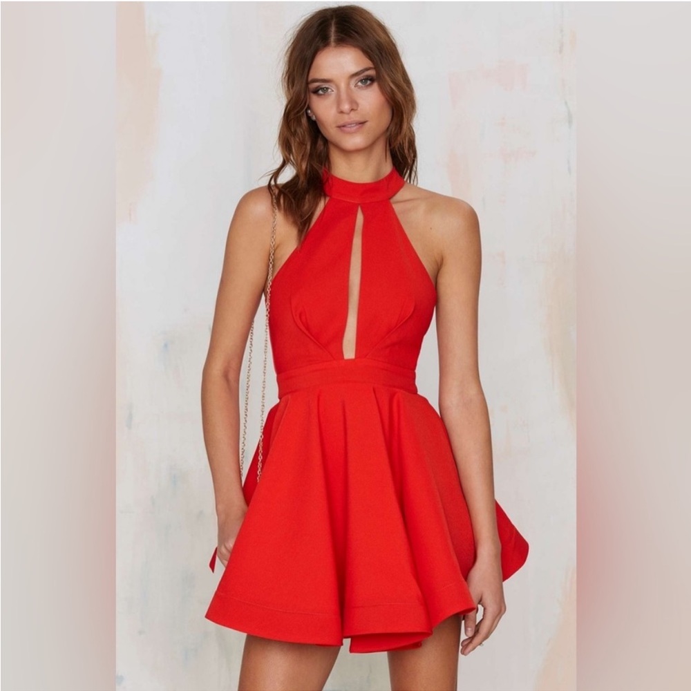 NASTY GAL Ginger Fizz Shanghai Surprise Cut Out Bubble Hem Party Dress Red Sz L